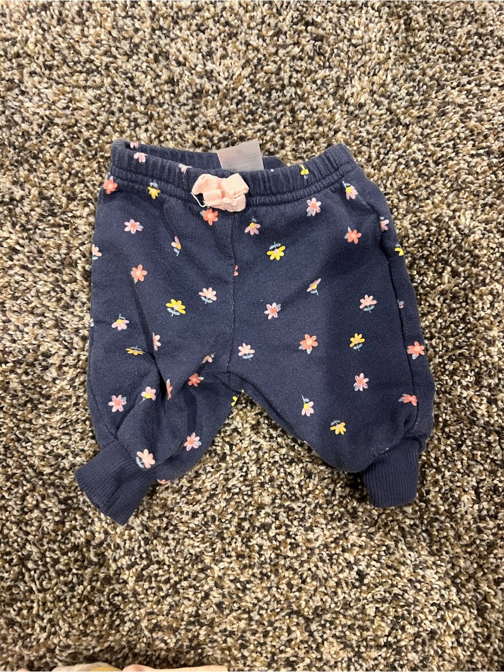 Carter's Navy Floral Newborn Jogger Pants with Pink Bow